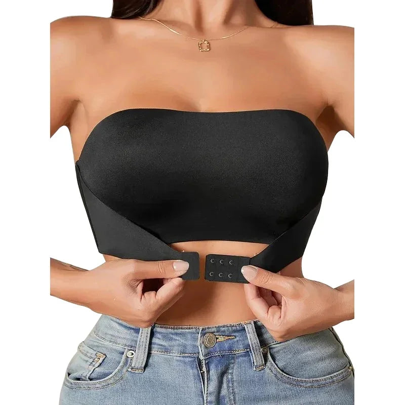 Women's Strapless No Padding Seamless Front Button Bra Comfortable Smooth Underwear