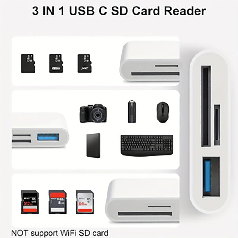 3-in-1 USB C card reader compatible