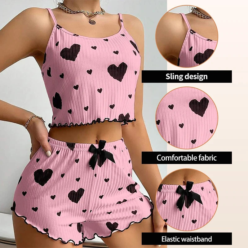Women's Pajamas Set Sleepwear 2 PCS Short Tank
