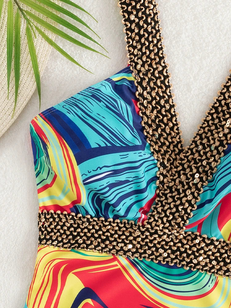 Vigoashely 2025 Sexy women's swimsuit with straps and push up print
