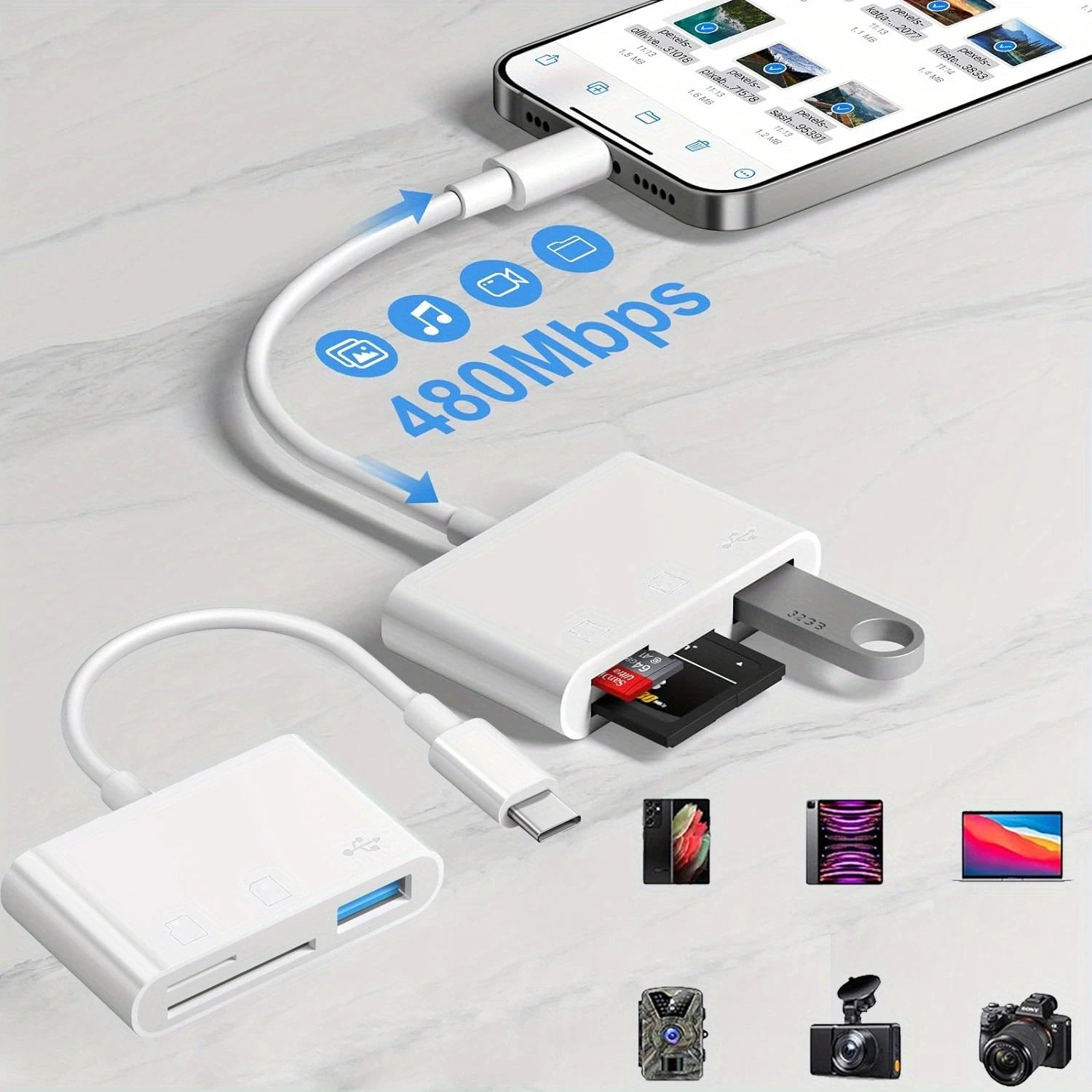 3-in-1 USB C card reader compatible