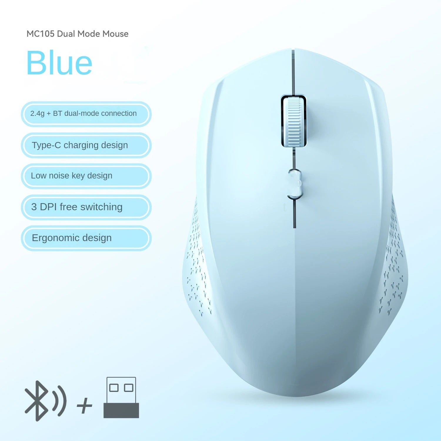 Bluetooth 5.2 Mouse 2.4G Wireless Mouse Dual-Mode Silent