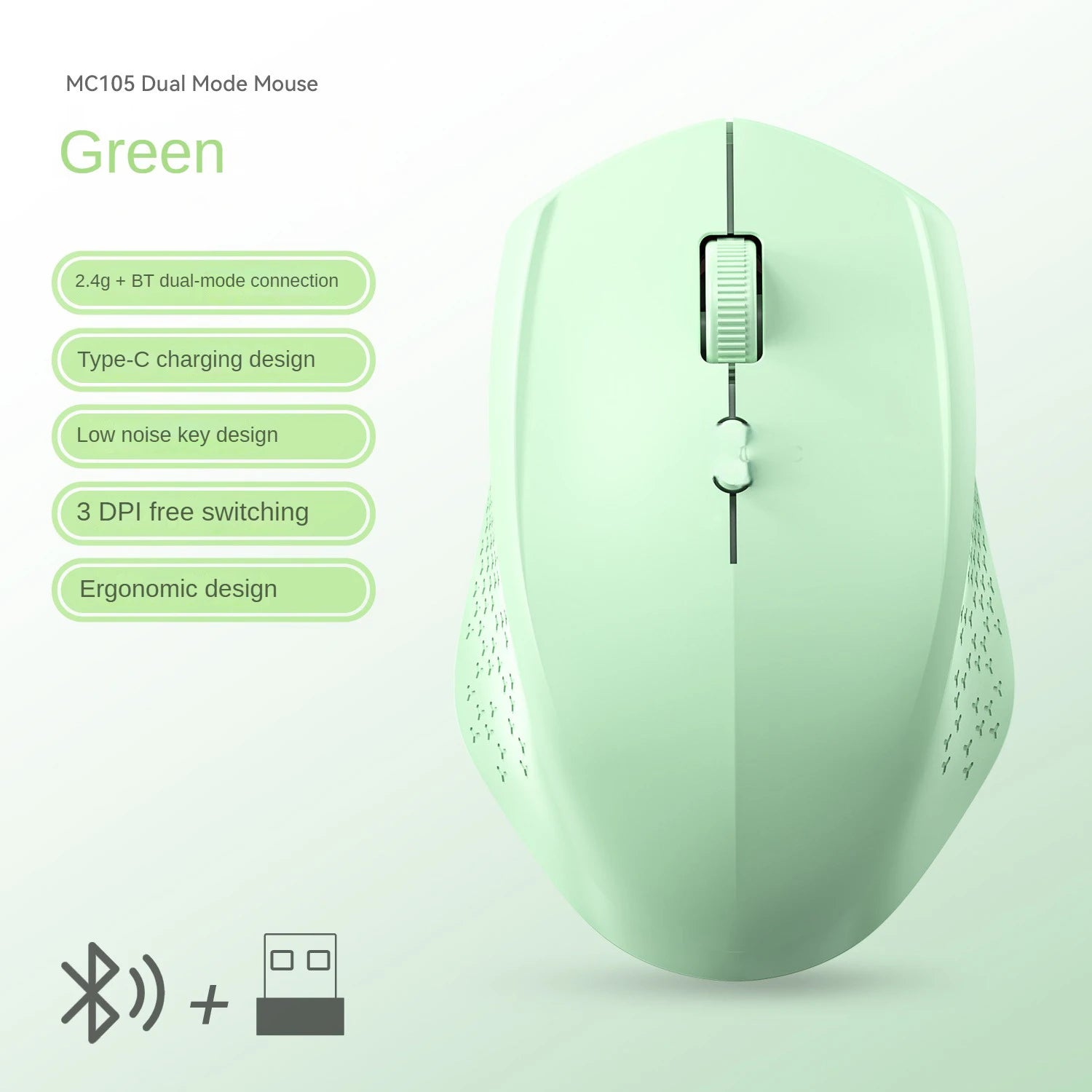 Bluetooth 5.2 Mouse 2.4G Wireless Mouse Dual-Mode Silent