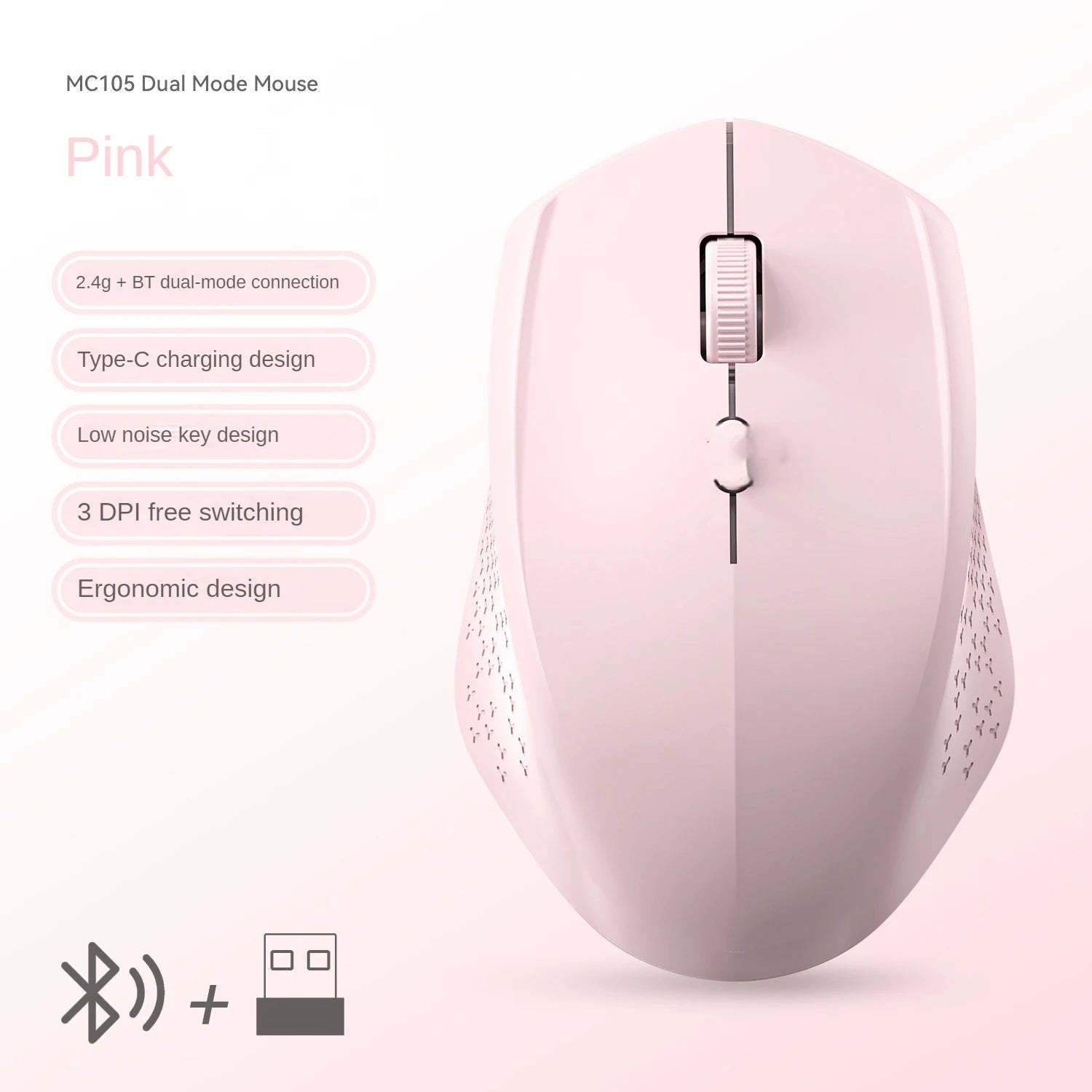 Bluetooth 5.2 Mouse 2.4G Wireless Mouse Dual-Mode Silent