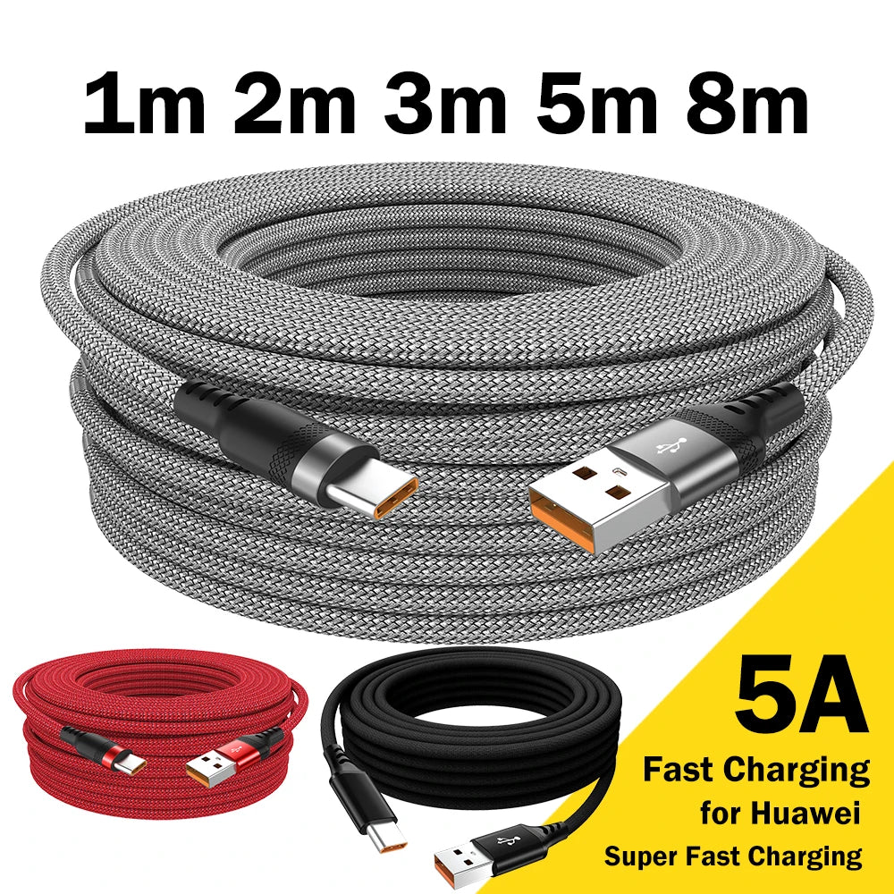 USB TYPE C Cable 5A Super Fast Charge Cable 3m 5m 8m USB C