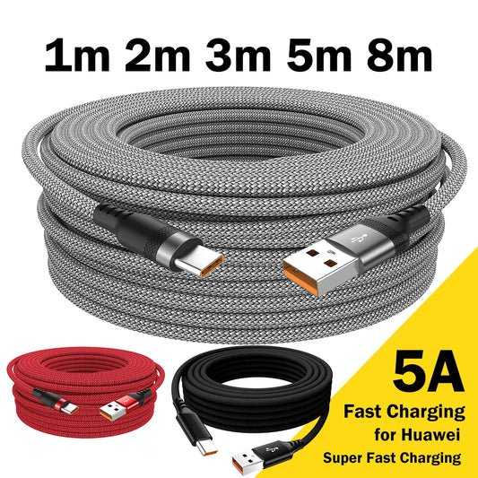 USB TYPE C Cable 5A Super Fast Charge Cable 3m 5m 8m USB C