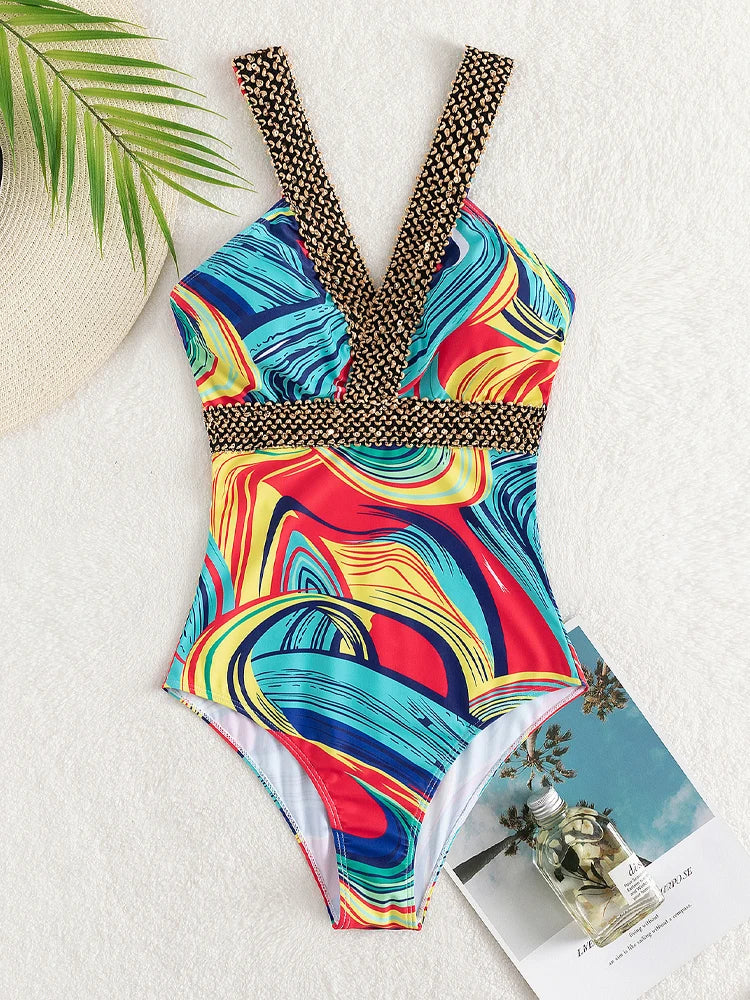 Vigoashely 2025 Sexy women's swimsuit with straps and push up print