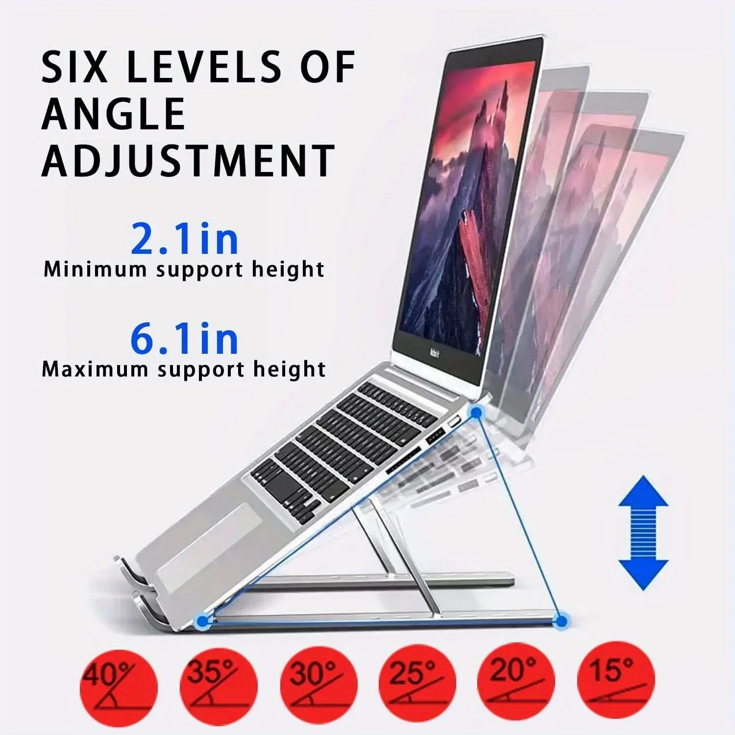 Adjustable Aluminum Laptop Stand - 6-Level Height
