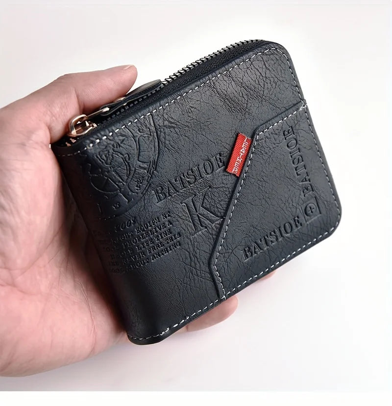 Men's Wallet Made of PU Wax Oil Skin Purse for Men Coin Purse