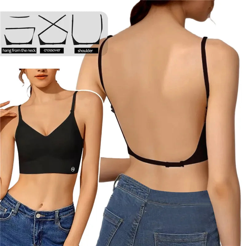 Women's invisible bra with deep U-neck and backless